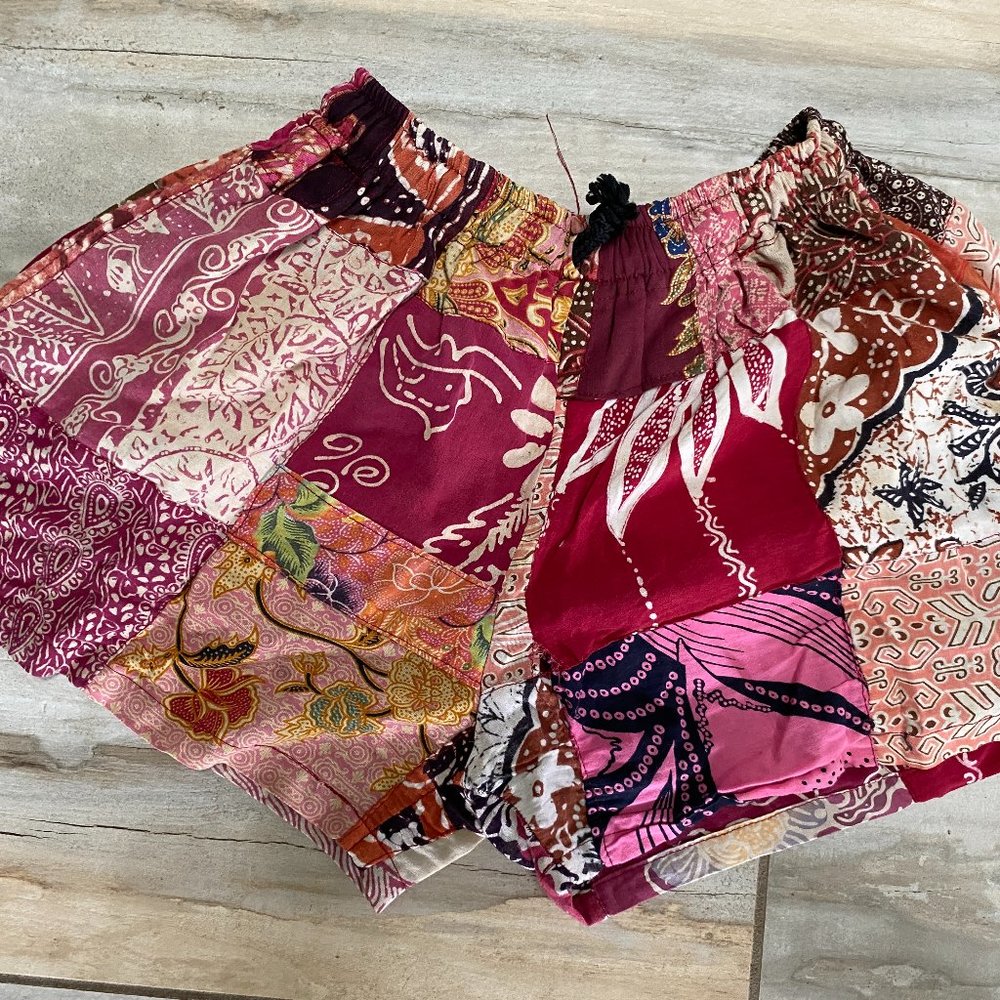 Rimba Bali Indonesian Patchwork Elastic Waist/Drawstring Shorts